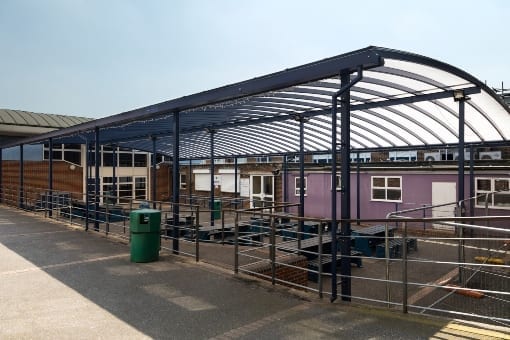 Dining area canopy we designed for Claremont High School