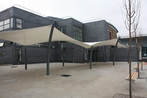 Fabric covered walkway we designed for Winstanley College