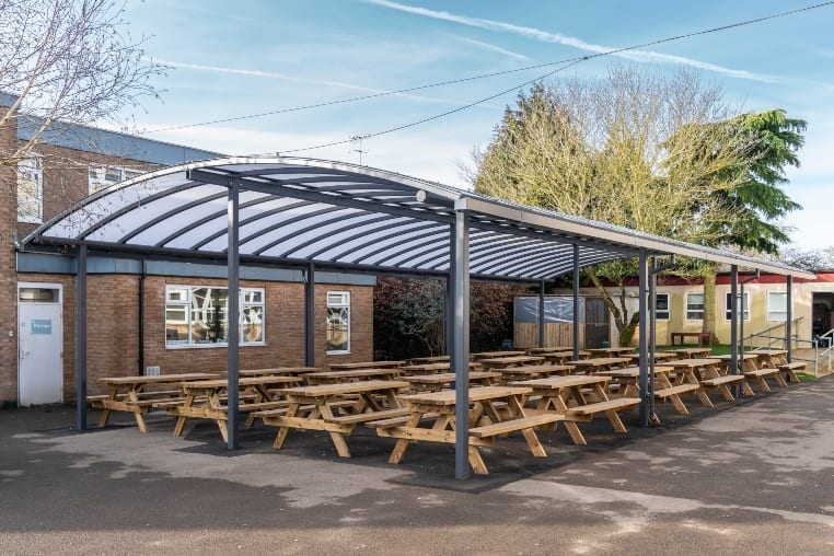 Curved roof canopy we designed for Cirencester College