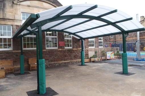 Curved roof shelter we designed for Holymead Primary School