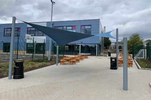 Fabric canopies we designed for Jack Hunt School